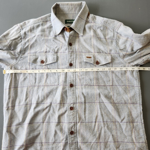 Orvis Fairbanks Shirt Mens Med Light Check Flannel Button Up SUEDED ELBOW Patch - Picture 6 of 14